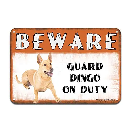 1p Beware Guard Dingo Dog On Duty Iron Poster Painting Tin Sign Vintage Wall Decor for Cafe Bar Pub Home Beer Decoration Crafts