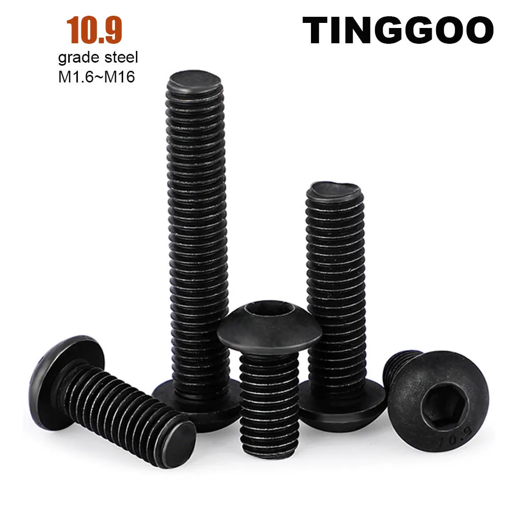 1/2/50pcs M1.6 M2 M2.5 M3 M4 M5 M6 M8 M10 M12 M16 ISO7380 10.9 Grade Steel Hex Socket Pan Button Round Head Machine Screw Bolt