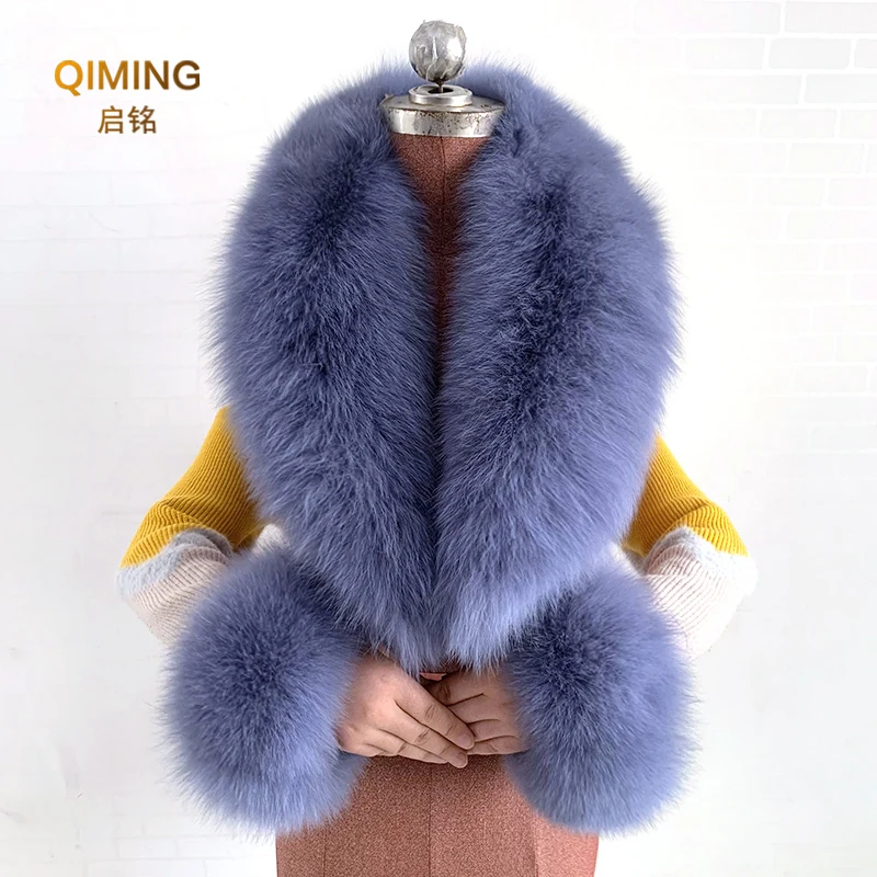 Winter Natural Real Fox Fur Collar Fur Scarf Women Luxury Men Coat Jacket Fur Shawl Fur Cuff Set Warmer Fur Shawls Wraps Scarves