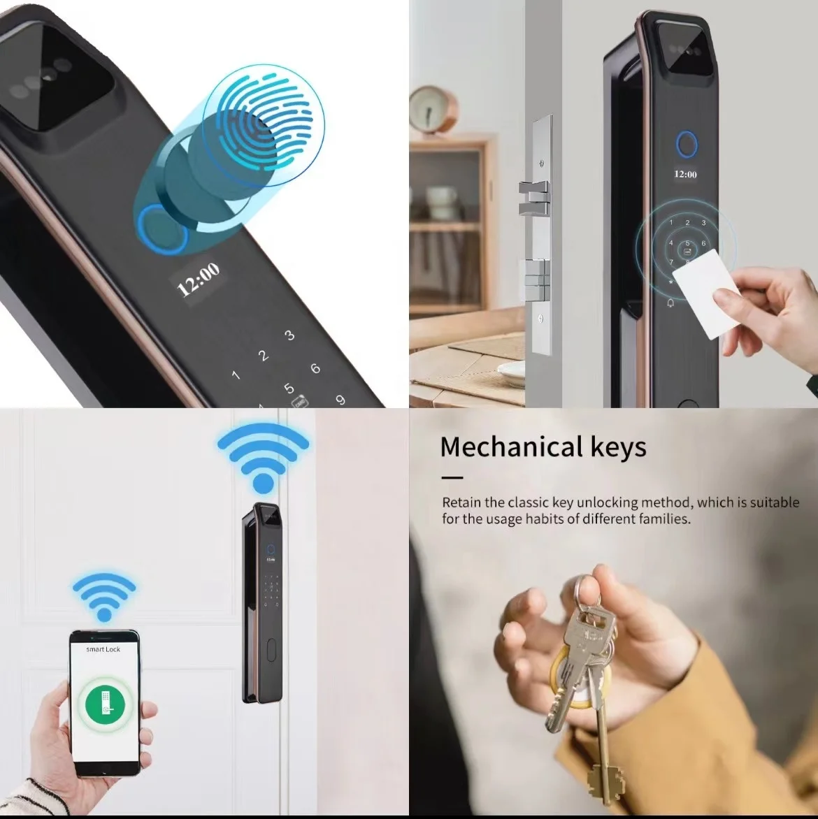 Cheap Smart Lock 3D Face Recognition Face ID Work With WIFI APP Zigbee Rifd Home Door Lock With Video Camera