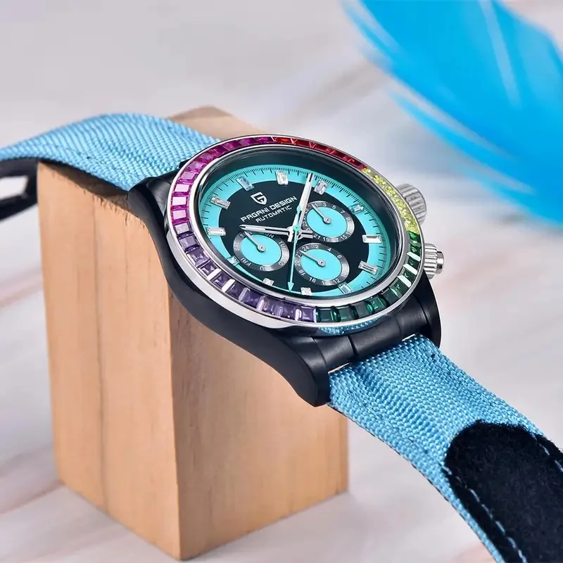 PAGANI DESIGN 1732 Luxury Men Mechanical Watch Multi Functional Timing Rainbow Bezel Sapphire Glass Watche for Man Pagani Design