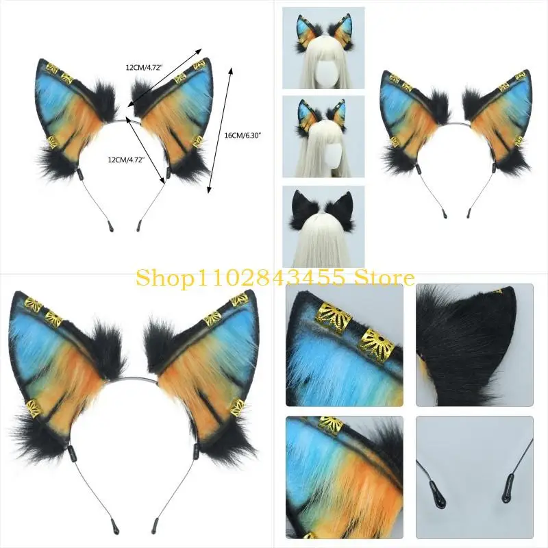 

49MC Wolf Ear Headbands for Animes Theme Gatherings Movie Enthusiasts Wolf Headbands with Metal Earring for Teens Adult