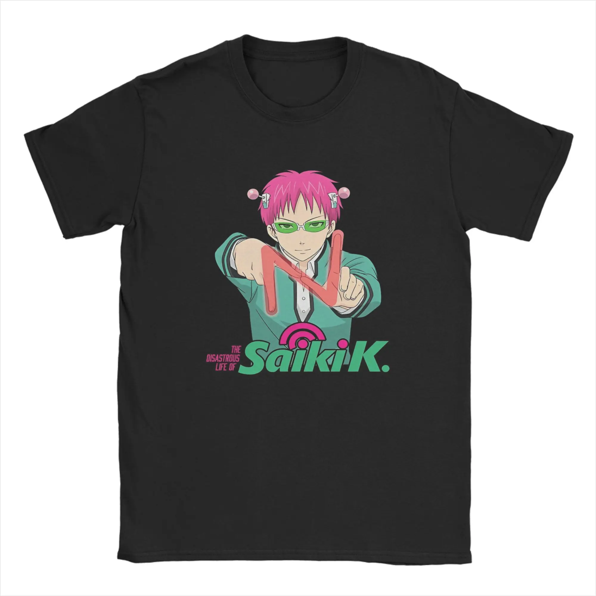 

Повседневная футболка The Disastrous Life of Saiki K, мужская хлопковая футболка с круглым вырезом, футболка с короткими рукавами и принтом, топы