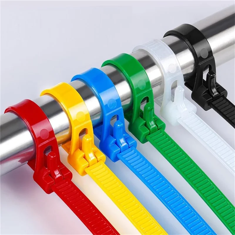 

A08M-200PCS Buckle Self-Locking Premium Nylon Cable Wire Ties,8 X 200Mm Adjustable Reusable Nylon Strap With Buckle