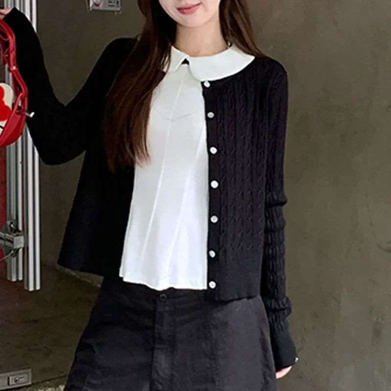 

Knitted Sweater Women Cardigans New Long Sleeve O-Neck Black Knit Sweater Cardigan Women Tops Knitwears Sueters De Mujer Q935