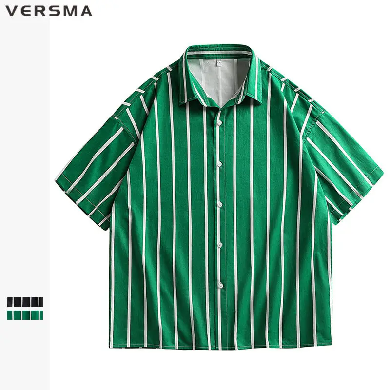 

VERSMA Korean Ulzzang Trendy Short Sleeve Stripe Shirt Men Summer Oversize Vintage Plaid Couple Shirt Women Blouse Dropshipping