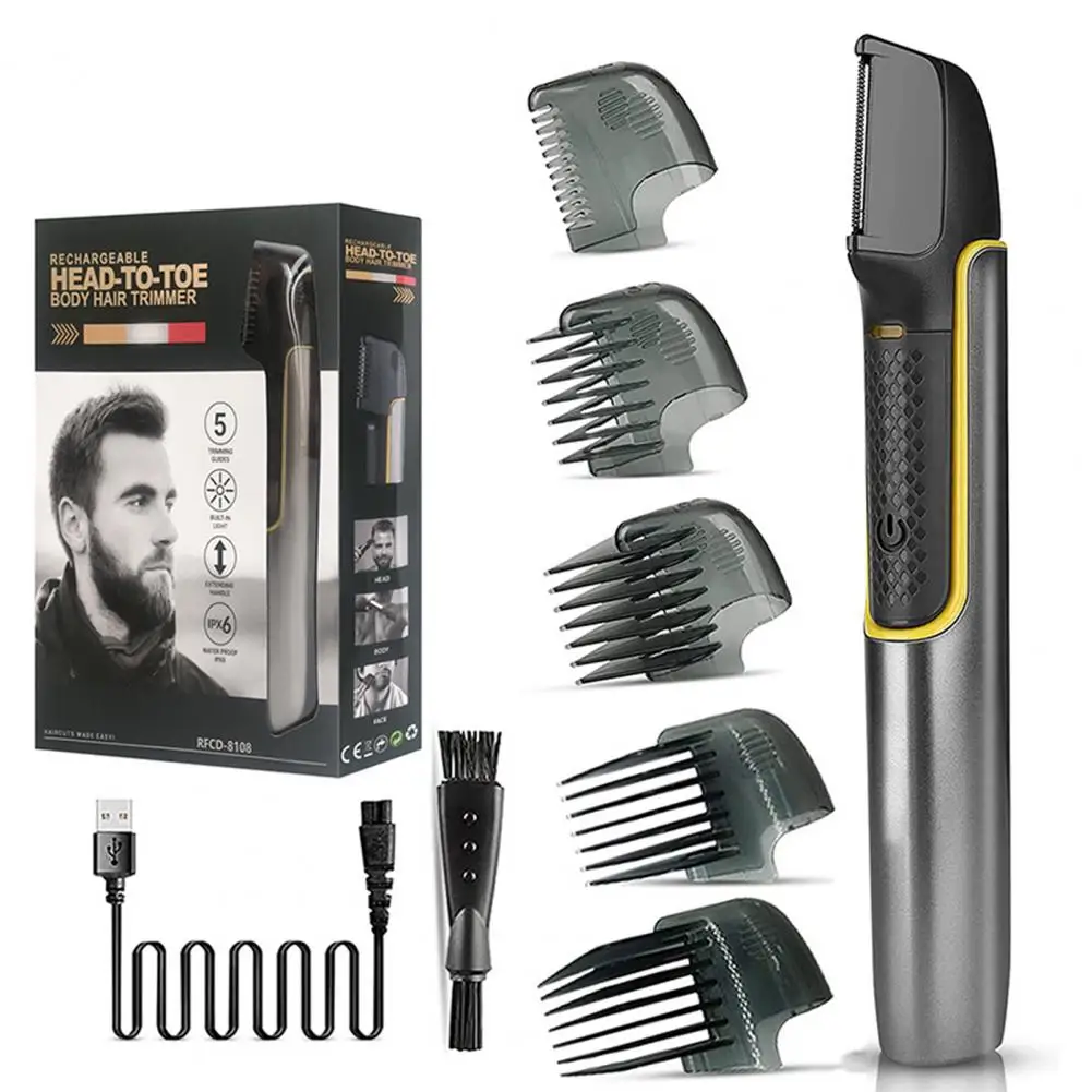 Precision Trim Back Shaver Portable Dual-head Electric Back Shaver with 5 Guide Combs Rechargeable Men's Body Hair Trimmer