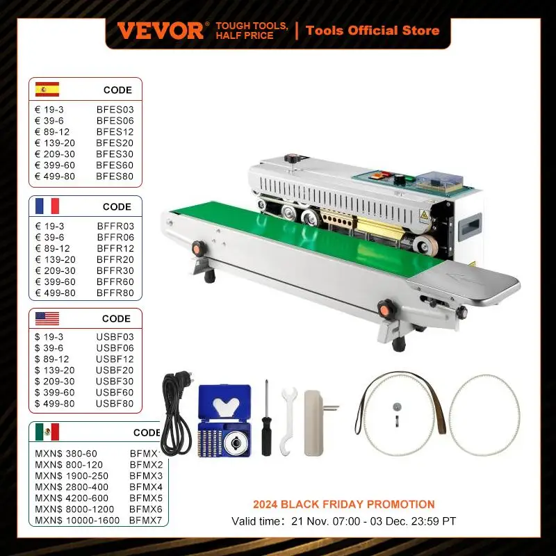 VEVOR FR-900 Automatic Horizontal Continuous Plastic Bag Band Sealing Machine Temperature Control Sealer for Product Packaging