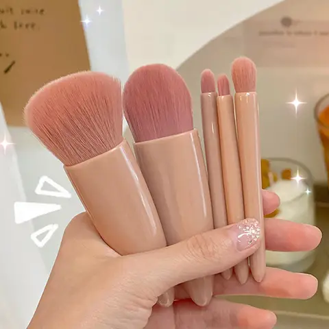 5PCS Foldable Makeup Brush Set with Mirror- Portable Travel Kit, Mini Professional Mini Makeup Brush Set Travel Makeup Brush Set