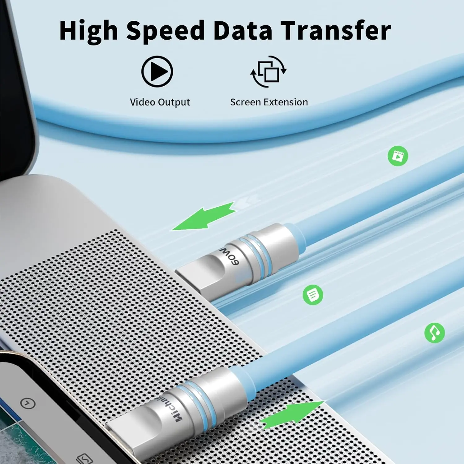 Kabel Hichain PD60W USB C DO C Szybkie Ładowanie Do Iphone Laptopów Tabletów 1.2M/2M Do Samsunga Do Xiaomi Do Huawei Kabel Ładujący — zdjęcie produktu 4