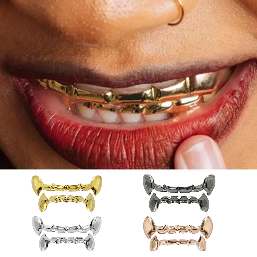 YOUNGX Hip Hop Vampire Fangs Teeth Grillz Top Bottom Glossy Tooth Caps For Women Men Jewelry Halloween Cosplay Gift
