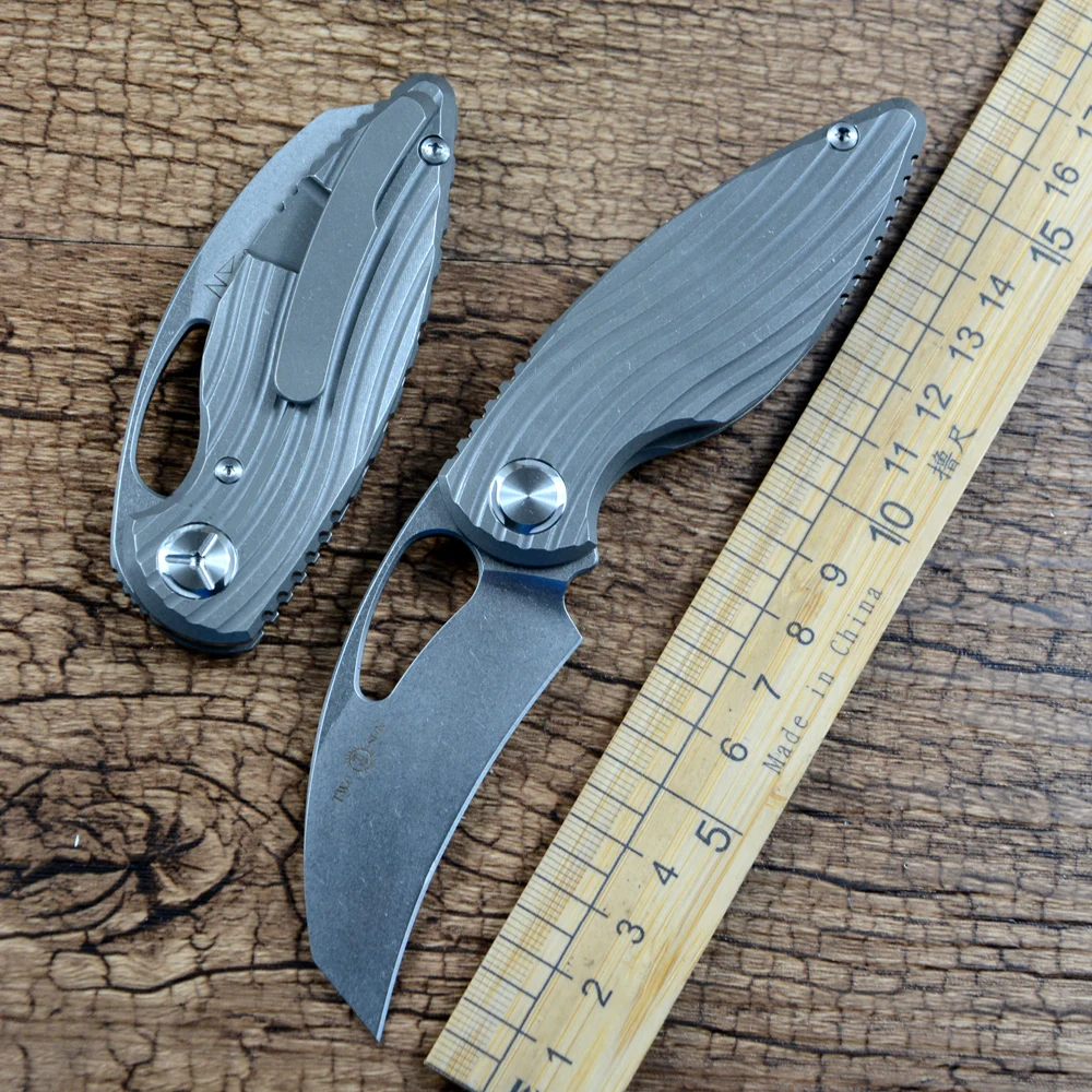 

TWOSUN Folding Pocket Knife M390 Blade Ceramic Ball Bearing Washer TC4 Titanium Handle for Outdoor Hunting TS32