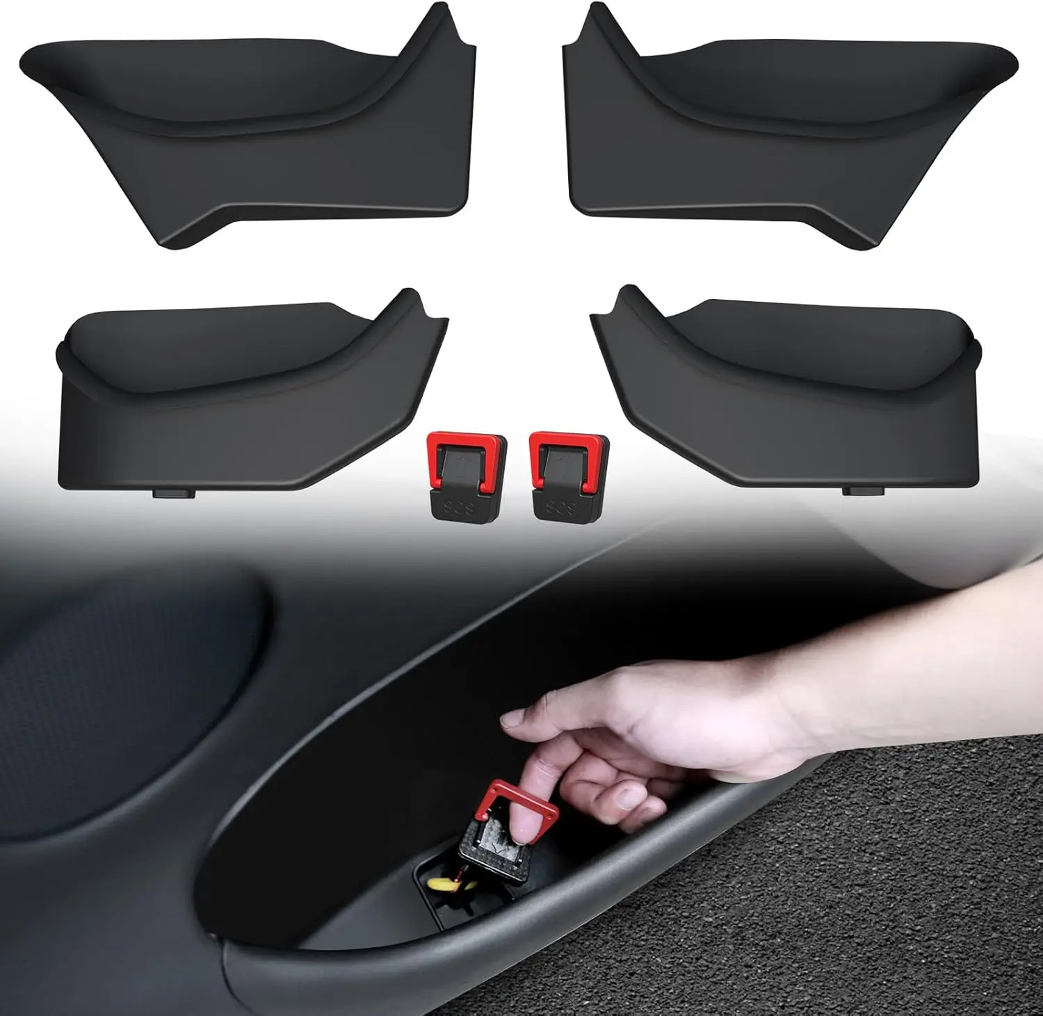 

4PCS Door Side Storage Box Full-Wrap Pocket Liner compatible with 2026 2025 Tesla Model Y Juniper Accessories TPE Front