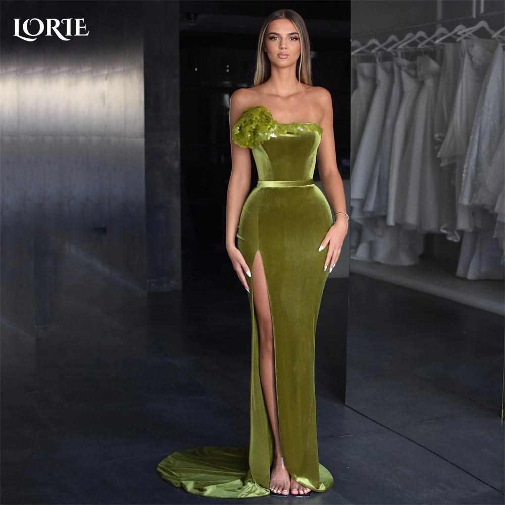 

LORIE Velour Mermaid Evening Dresses Off Shoulder Glitter Sexy High Side Slit Prom Dress Backless Pageant Bridesmaid Party Gowns