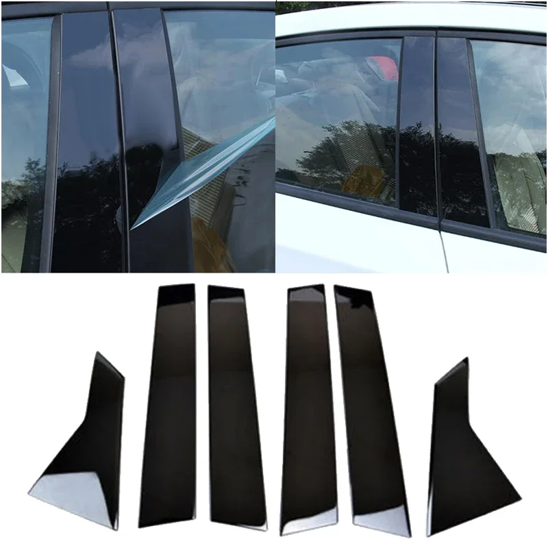 

6pcs Black Casement Pillar Posts Trim Cover Set For Honda Civic 2016-2018 Car Window Pillar Middle Column Post Trim Cover