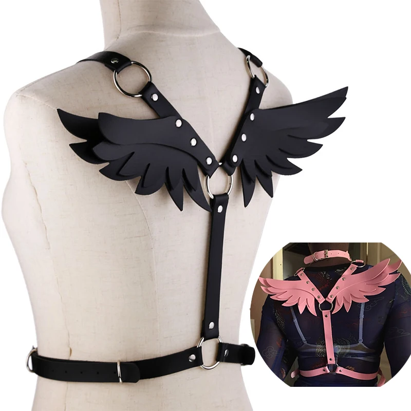 Angel Wings Leather harness Goth Punk body chain women strap summer festival girls lingerie cage harness cosplay prop