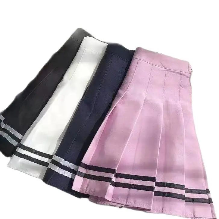 Spring and summer new striped a-line skirt pleated college style high waist side zipper skirts for women students