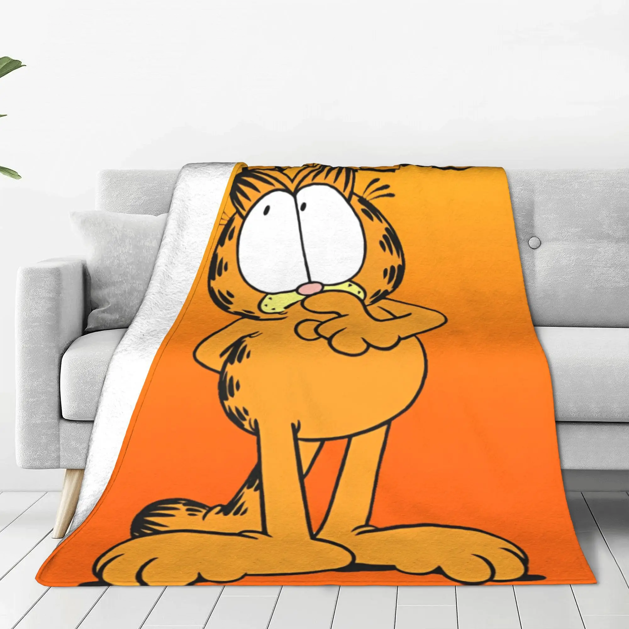 G-Garfielded Thinking Ponder Blankets Cute Cartoon Fleece Vintage Warm Throw Blanket for Bed Sofa Spring Autumn Office