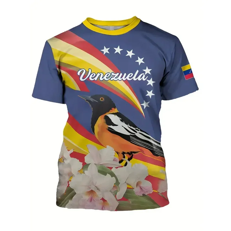فنزويلا نمط ثلاثية الأبعاد مطبوعة تي شيرت للرجال الجولة الرقبة قصيرة الأكمام المتضخم تي شيرت عادية موضة الصيف اليومية تي شيرت #2