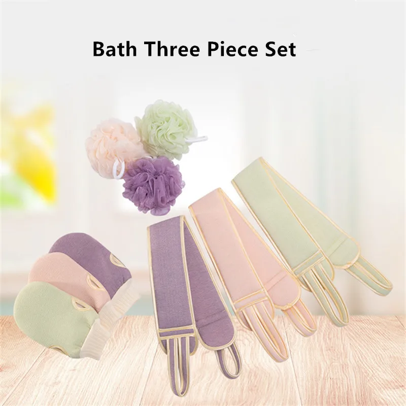 3Pcs/Set Body Cleaning Washcloth Soft Brush Home Hotel Bathroom Shower Ball Back Scrubber Set Exfoliating Skin Towel Bath Gloves