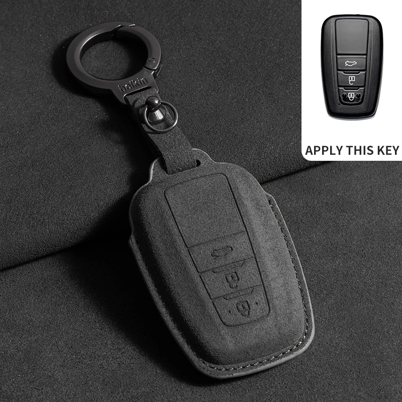 Suede Car Key Case Cover Shell Keychain for Toyota CHR Hilux Fortuner Land Prius Cruiser 200 Camry Corolla Crown RAV4 Highlander