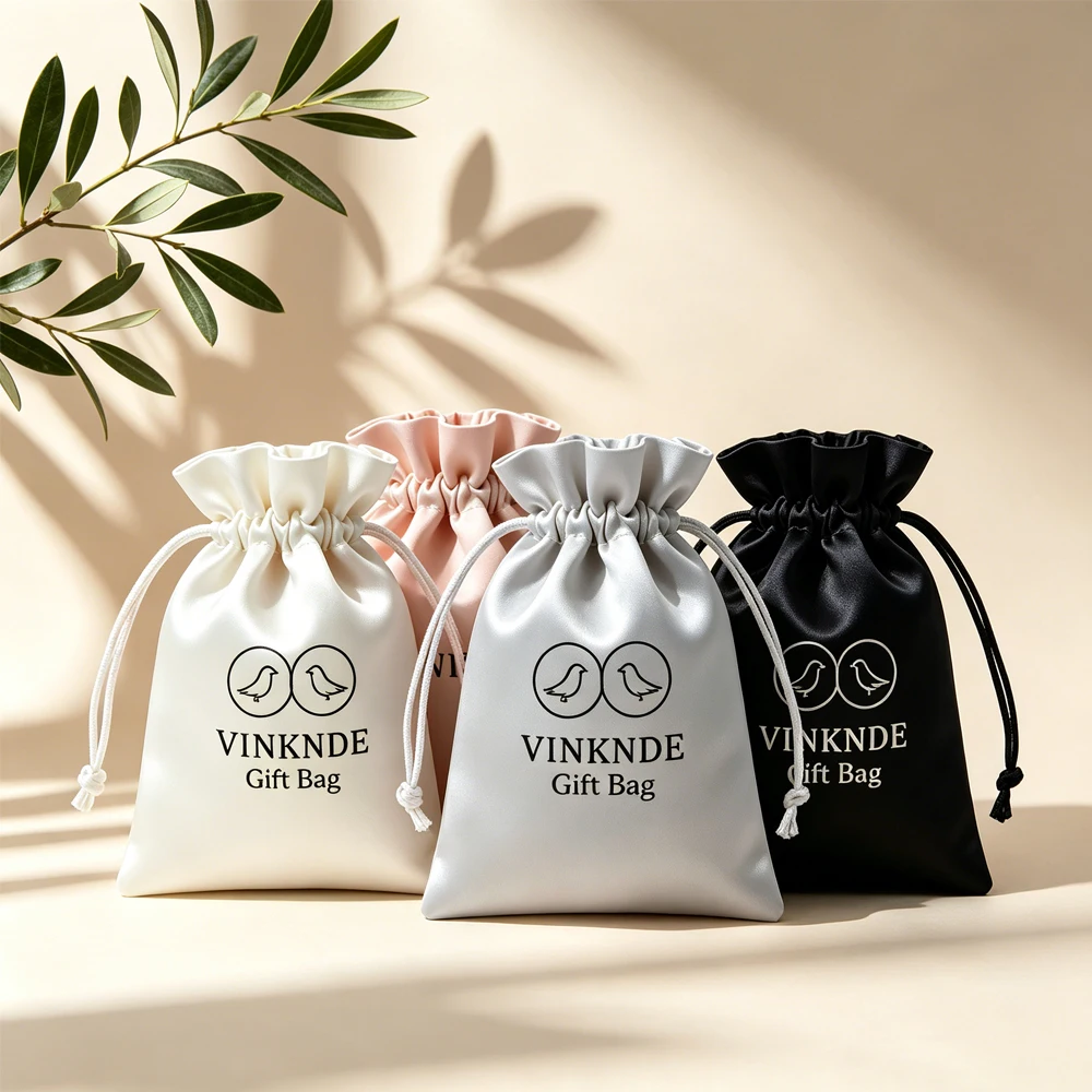 

50Pcs Custom Logo Silk Satin Velvet Drawstring Gift Bags Jewelry Makeup Tools Bead Lipstick Cosmetic Ring Packaging Pouch Sachet