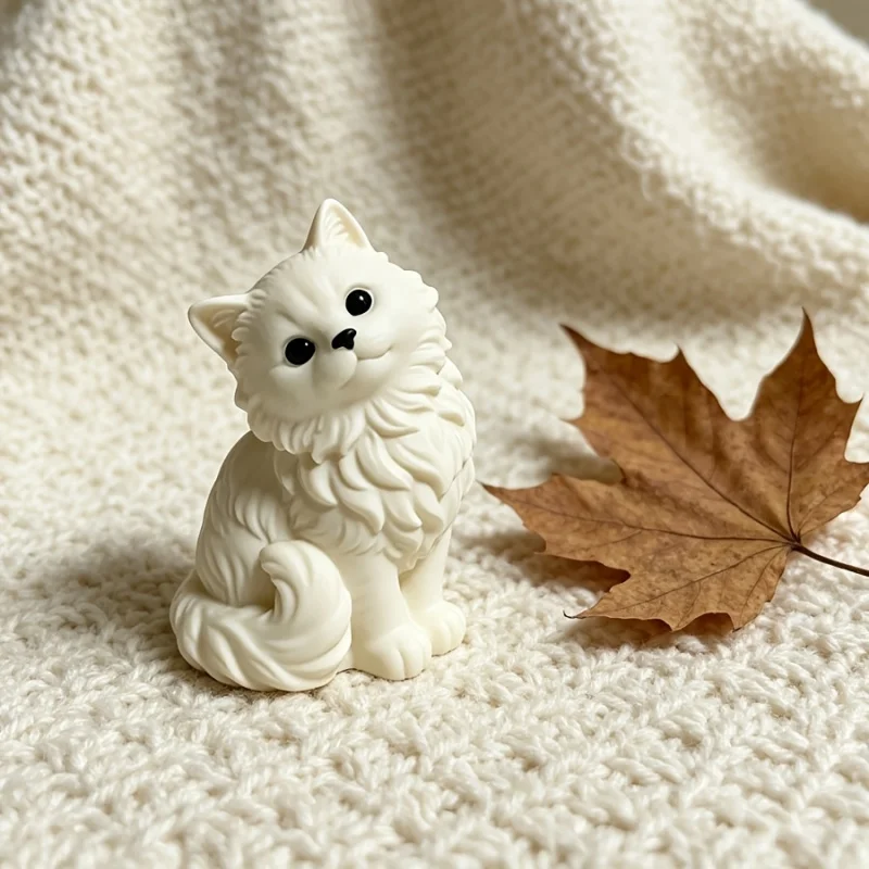 Cute Long-haired Cat Figurine 3D Print Sitting Kawaii Animal Kitten Desk Ornament Vintage Office Bookshelf Decor Cat Lover Gifts
