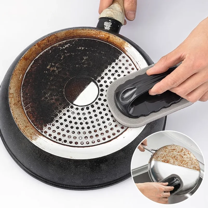 Magic Emery Sponge Brush Wipe Eraser Cleaner Kitchen Bath Rust Strong Decontamination Cleaning Tools With Handle Household Tools