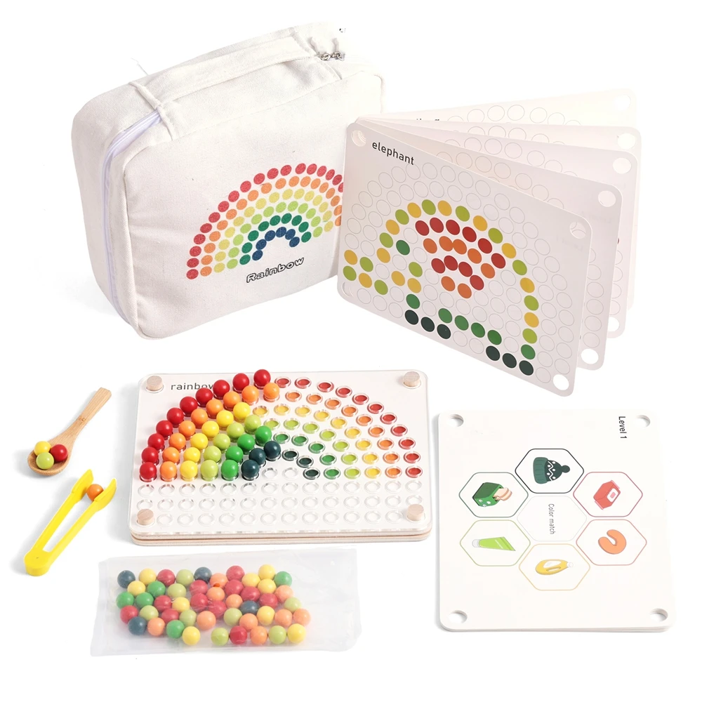 Montessori Rainbow Bead Tekentafel Kleur Sorteren Educatief Speelgoed 1-3 Jaar Speelgoed voor Kinderen Houten Bordspellen Basisspeelgoed