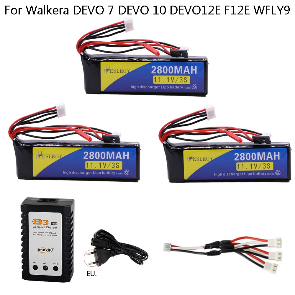 Actualización de batería LiPo 3,1 V 2800mAh 3S con cargador para transmisor Walkera DEVO 7 DEVO 10 DEVO12E F12E WFLY9 RadioLink AT9 AT10