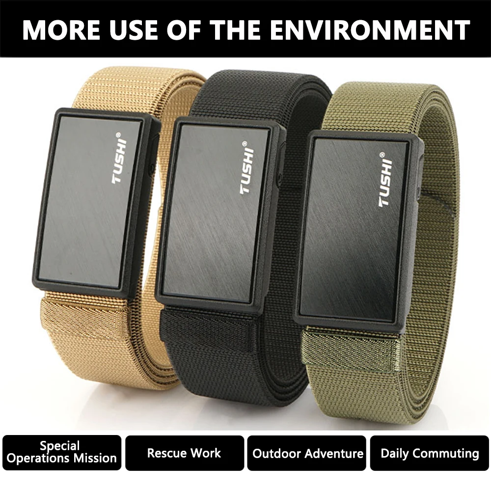 TUSHI Tactical Waist Belt Woven Durable Magnetic Buckle Men Belt Army Outdoor Hunting Multifunctional Nylon Belt Trouser Belt