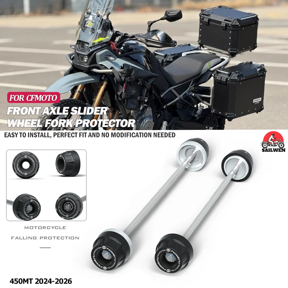 

Для CF MOTO 450MT 2024 2025 2026: Новые аксессуары для мотоциклов – передние и задние защитные слайдеры для оси и вилки, защита колес