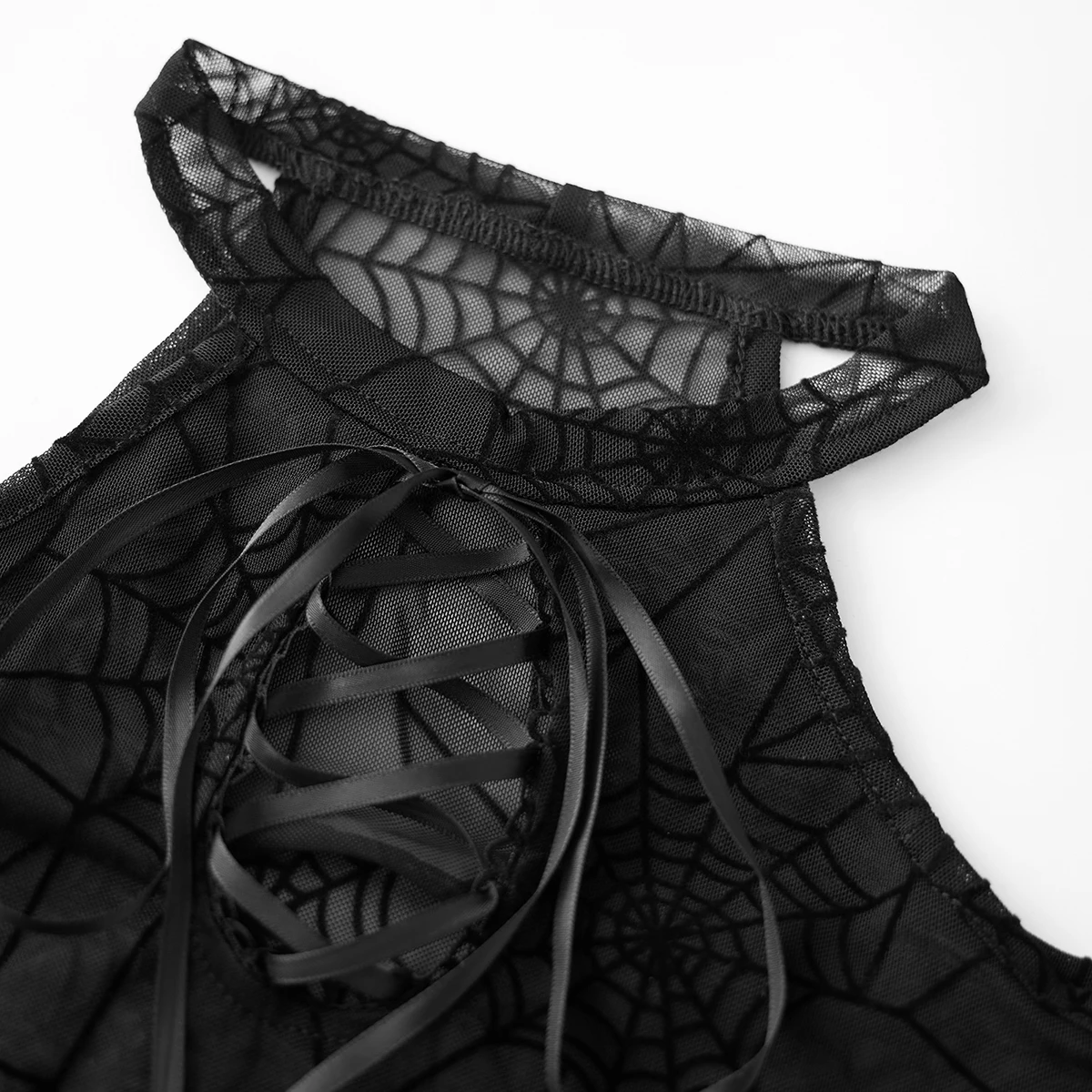 Halloween Women Bodysuit Long Sleeve Cold Shoulder Spider Web  Fit Romper Sheer Tops Clubwear