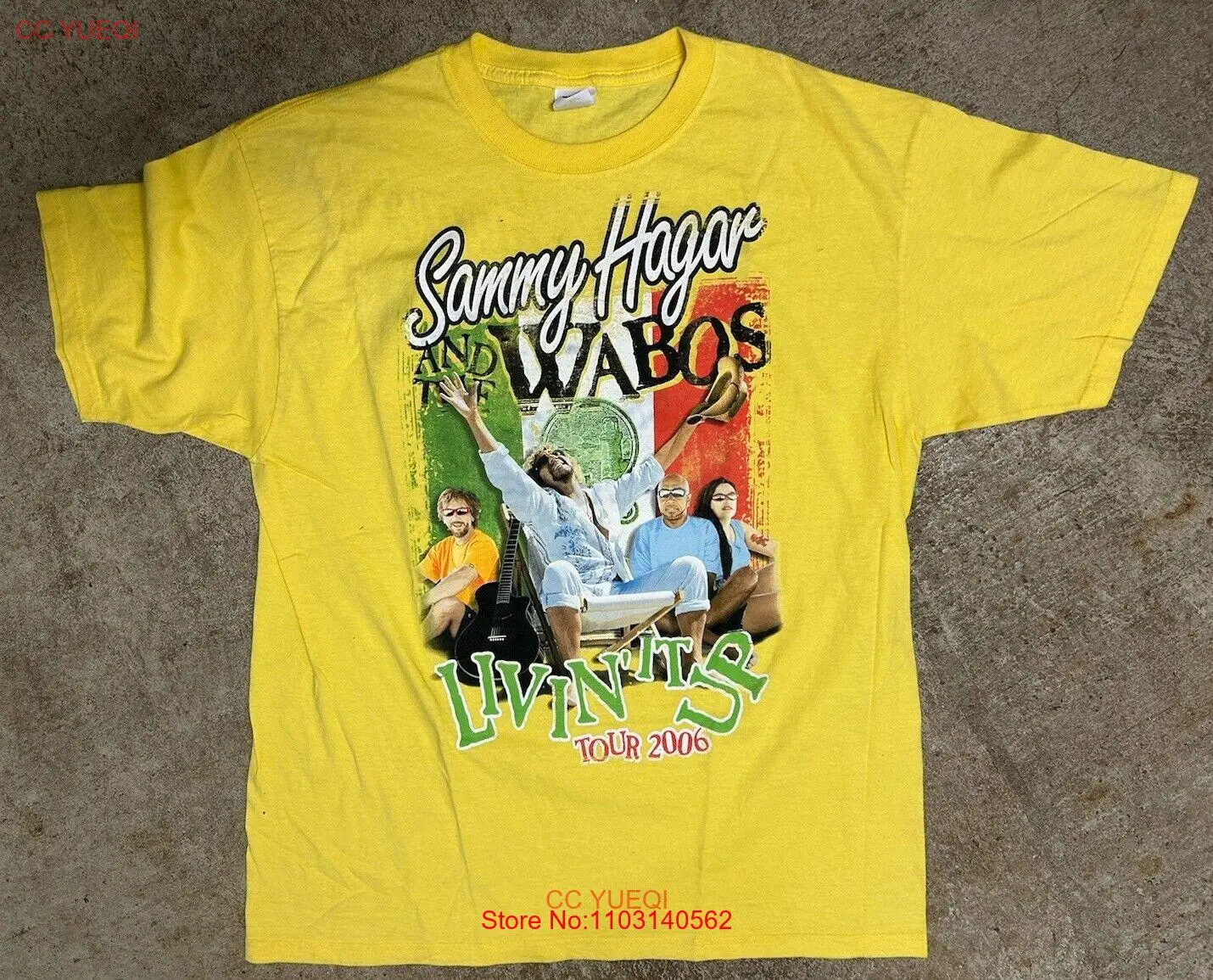 Sammy Hagar & the Wabos 2006 Livin It Up Concert Tour Yellow T Shirt Mens XL 48