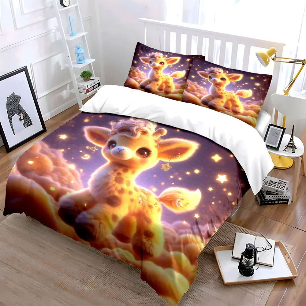 Adorable giraffe in dreamy starlight Print Bedding Set 1 Duvet Cover 2 Pillowcases for Adult and Children Luxury Gift Full Size