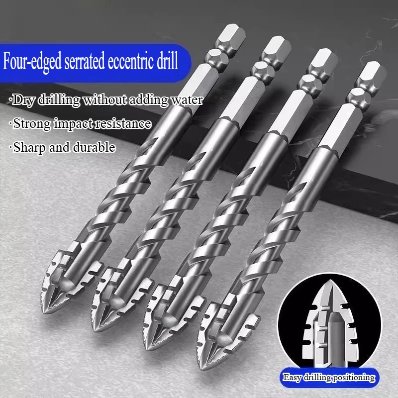 

Super hard tungsten steel sawtooth eccentric drill bit hand drill concrete glass full tile hole cross hexagonal handle