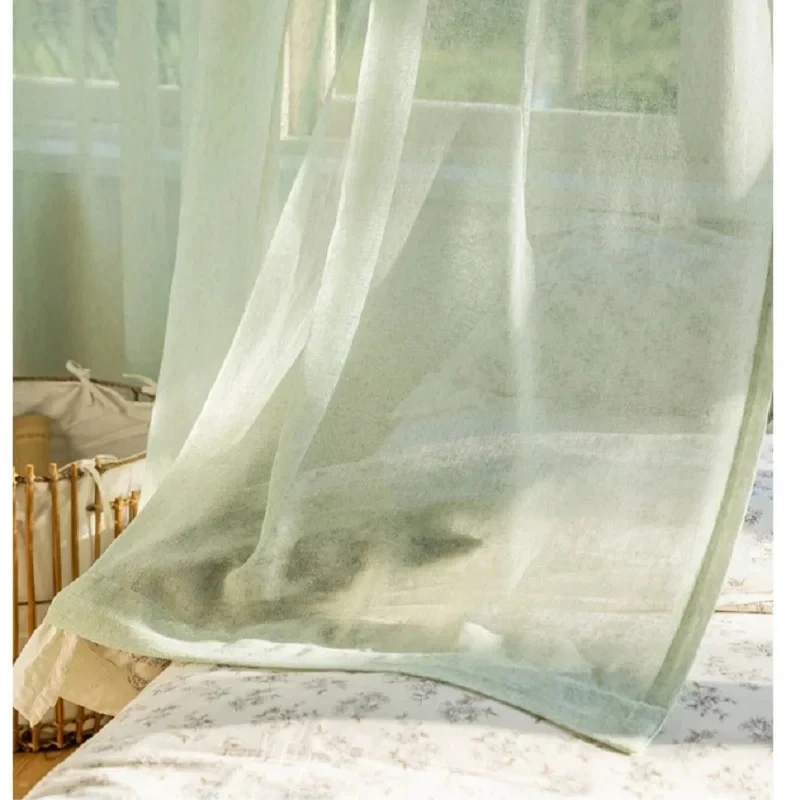 Custom Size Green Tulle Voile Modern Curtain Filtering Privacy Modern Drapes Balcony Window Decor for Living Dining Room Bedroom