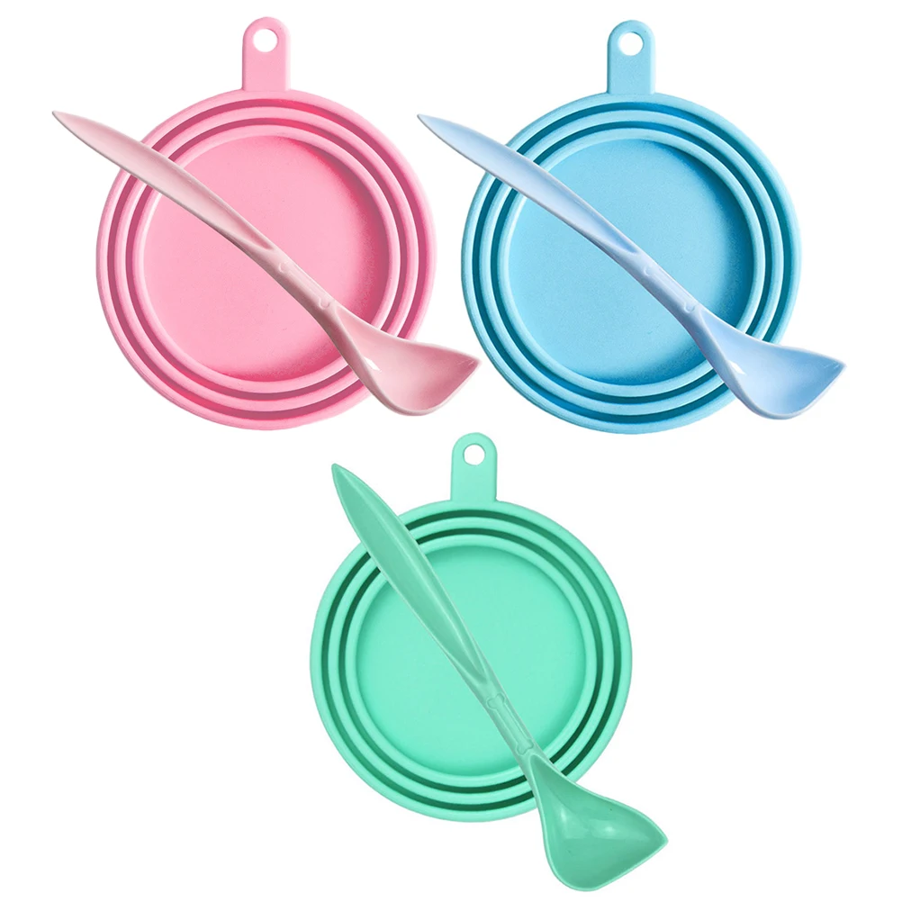 

6pcs Silicone Jar Lids Soft Flexible Pet Feeding Spoon Food Can Scoop Puppy Silica Gel Covers Sealed Lid Design Prevent