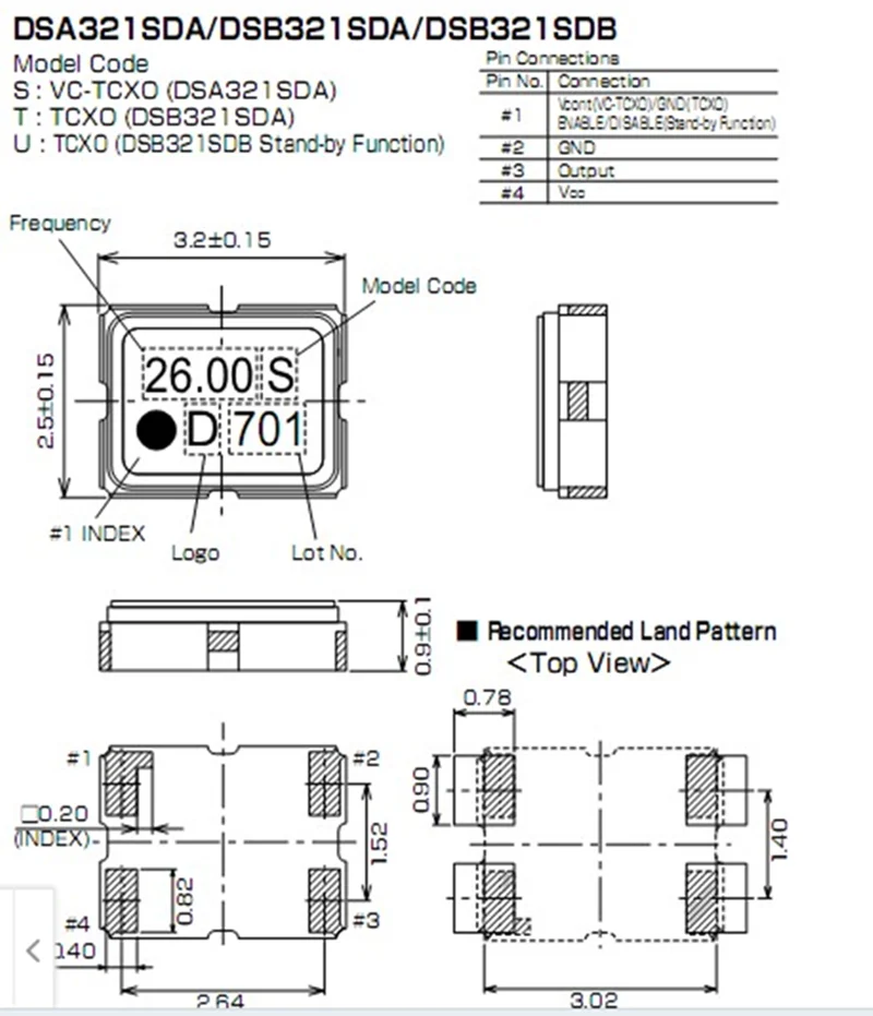 (5pcs) DSB321SDA 26M 26MHZ 26.000MHZ SMD 3225 TCXO Warm Subsidy Crystal Oscillator Temperature Compensated Resonator 4PIN KDS