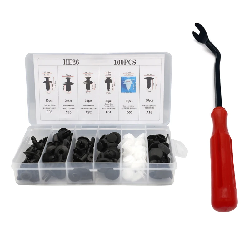 100pcs Car Fastener Clip Auto Fender Push Retainer Pin Rivet Bumper for Door Trim Panel Retainer Universal Fastener Kit