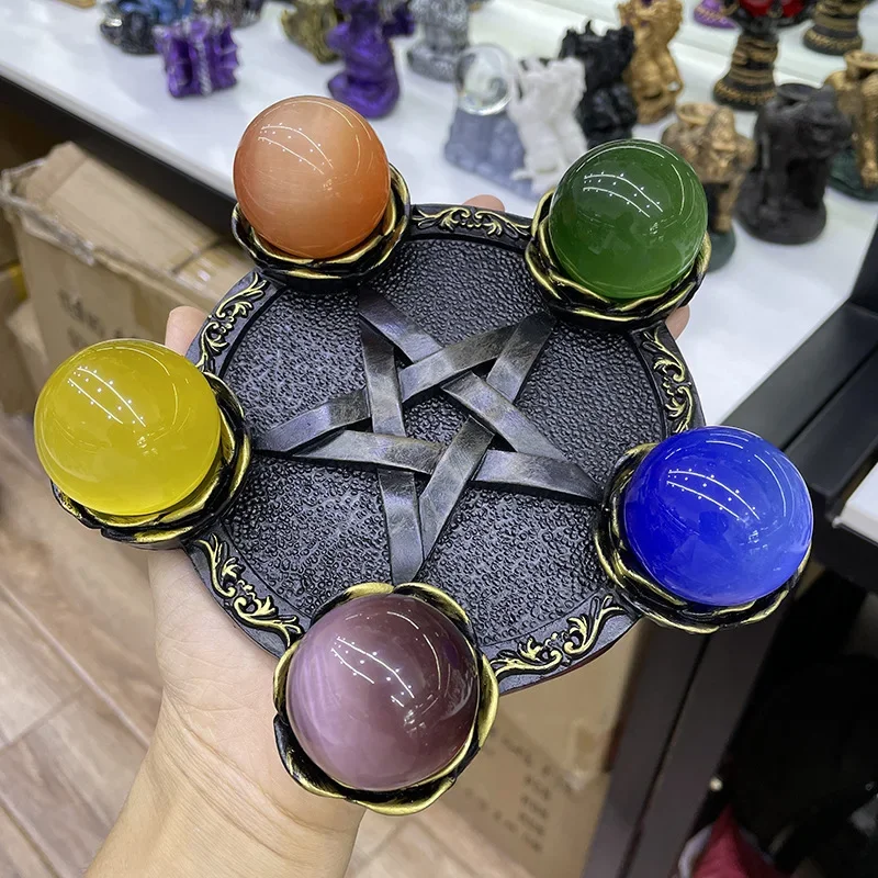 Crystal Ball Holder Astrology Pentacle Altar Plate Resin Holder Tealight Tray Witchcraft Altar Supplies Home Decor