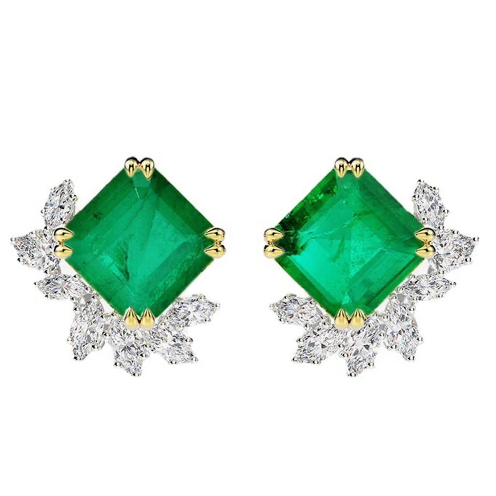 Vinregem 925 Sterling Silver 8CT Citrine Emerald Synthetic Moissanite Flowers Ear Studs Earrings Vintage Jewelry Drop Shipping