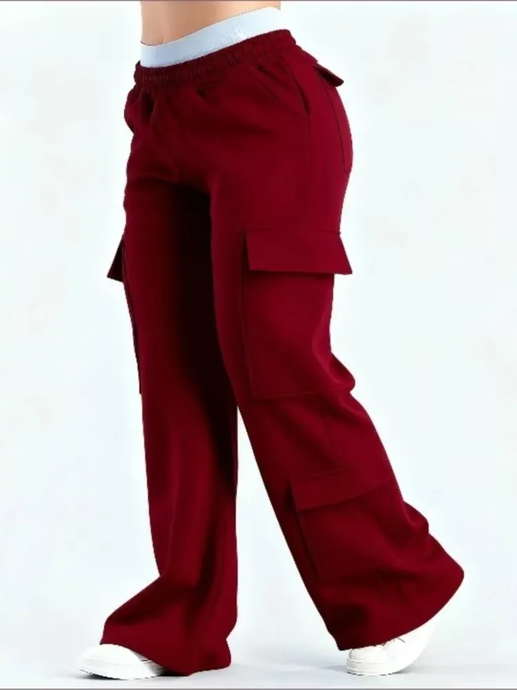 Damenmode Einfarbige Lässige Hose mit Taschen Vielseitige Frühlings-Alltagshose mit Eleganz Locker Sitzende Persönlichkeits-Sporthose Gerade Geschnitten