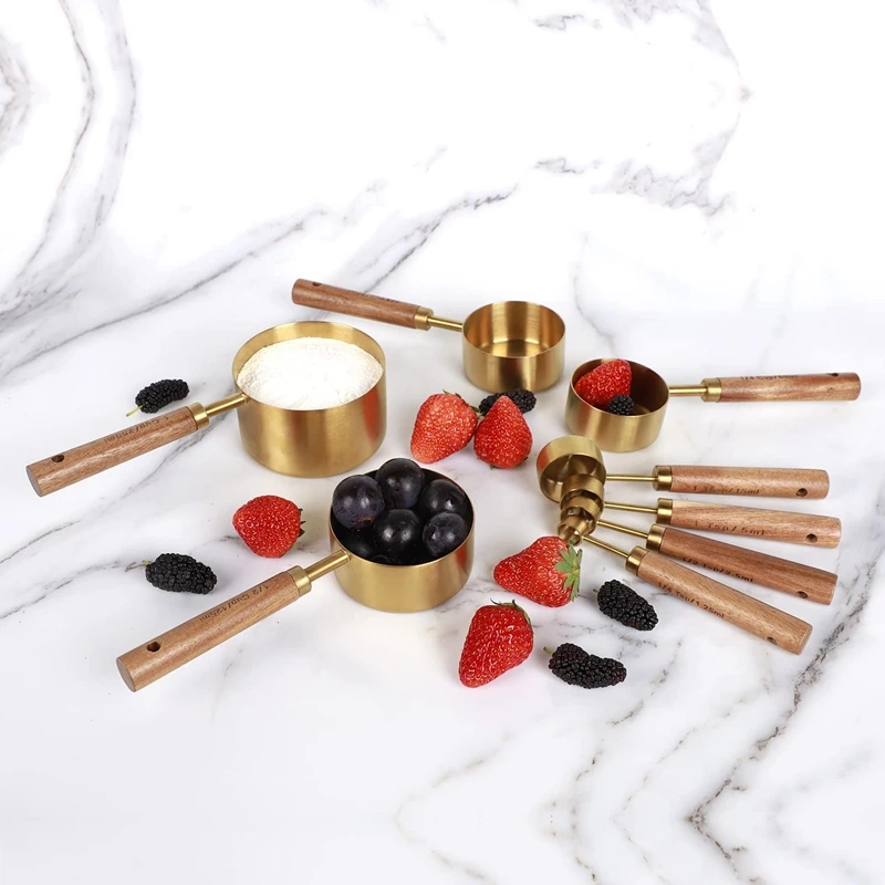 8 Piece Measuring Cups Set and Measuring Spoons, with Fragrant Wood Handles-Complete Set of Measure Cups and Spoons-AT35