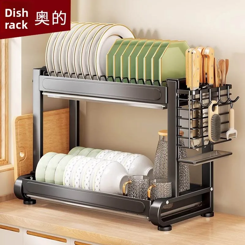 

Kitchen Storage Rack Stainless Steel 304 Dishware Drainage Shelf Multi-Function Countertop Bowl Utensil Holder Industrial Style