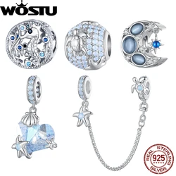 WOSTU 925 Sterling Silver Opal Underwater World Charm Silica Gel Safety Chain for Women Fit Bracelet Necklace Fine Jewelry Gift