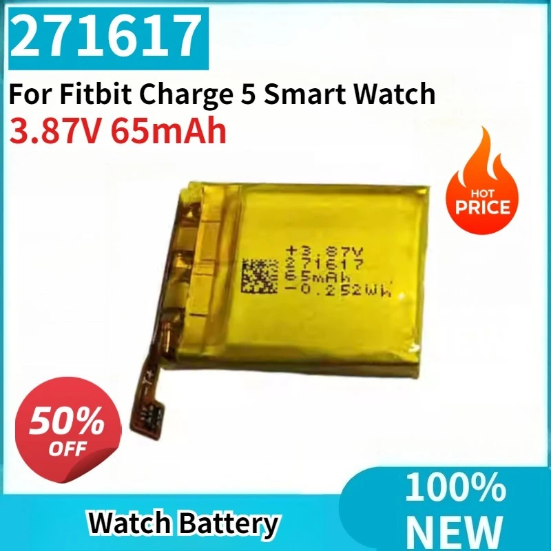 

Brand-New 1-2PCS 271617 3.87V 65mAh Replacement Li-ion Battery for Fitbit Charge 5 Smart Watch