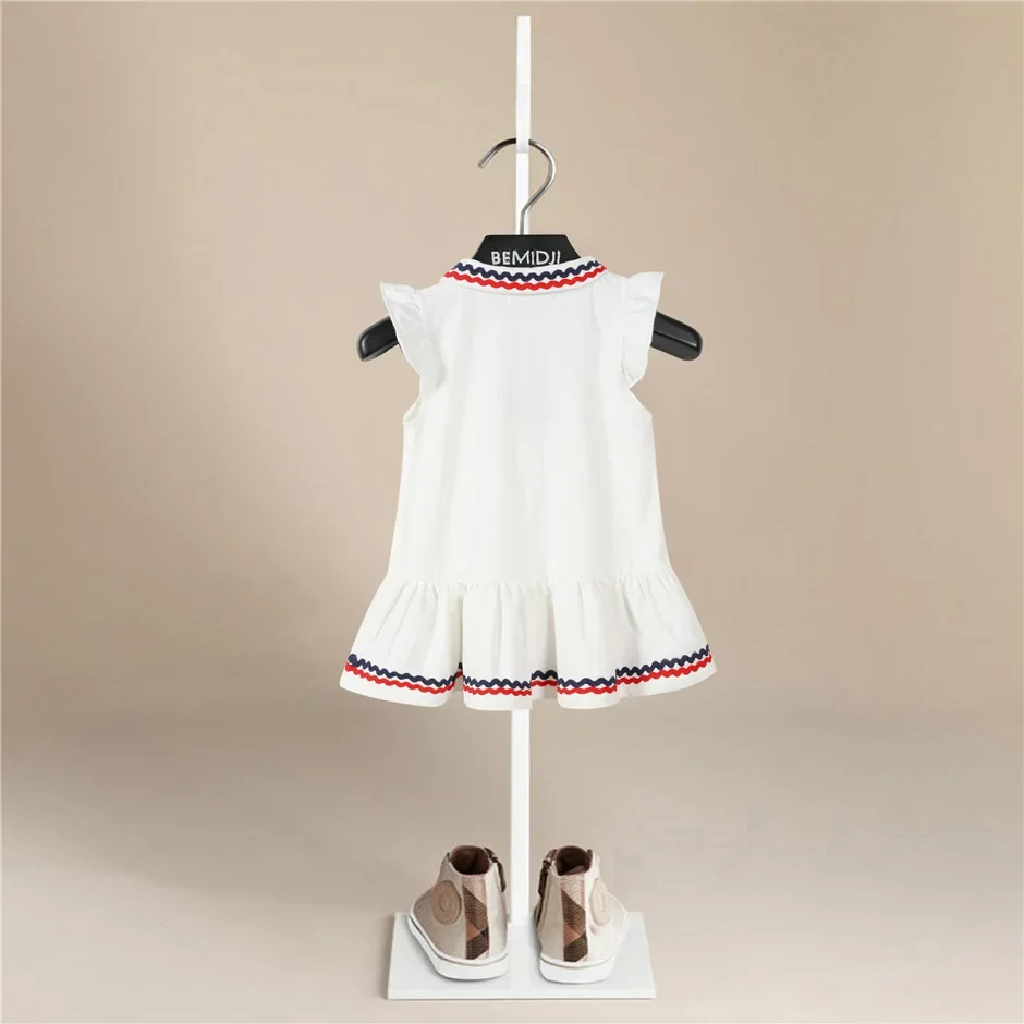 

Summer 1-6Yrs Girl Teenage Children Sailor Collar White Military Baby Kids Navy Style Knitted Cotton Sleeveless Dress for Girls