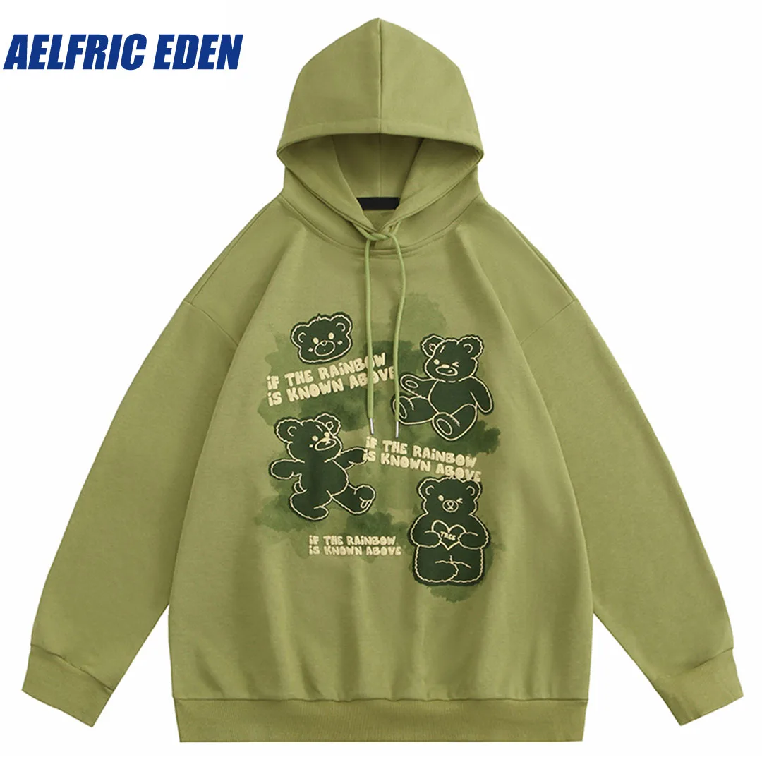 Aelfric Eden Funny Cartoon Bear Graphic Hoodie Sweatshirt 2023 Men Streetwear Hooded Pullover Cotton Hip Hop Harajuku Hoodie