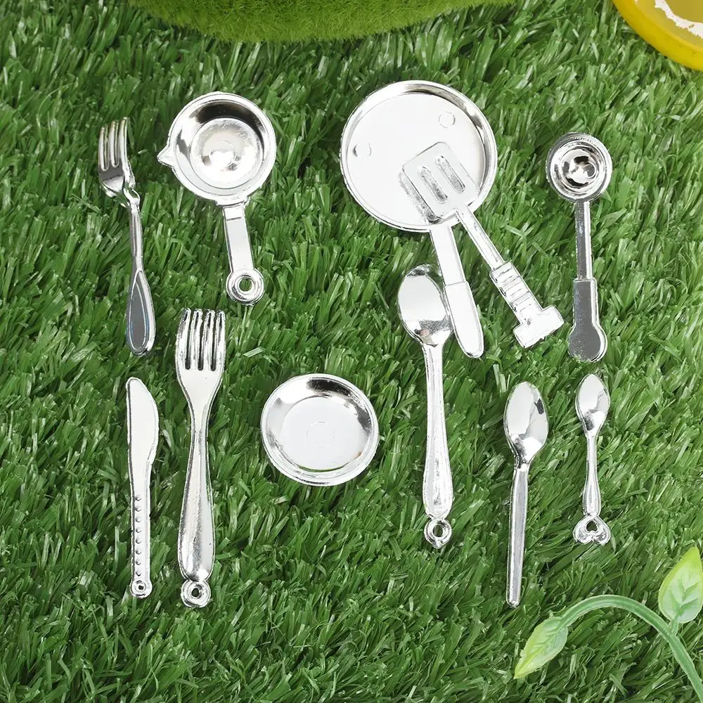 10/11Pcs Food Toys Pan Fork Pot Playing House Miniature Cookware Doll Accessories Dollhouse Kitchen Dinnerware Model 1:12 Scale